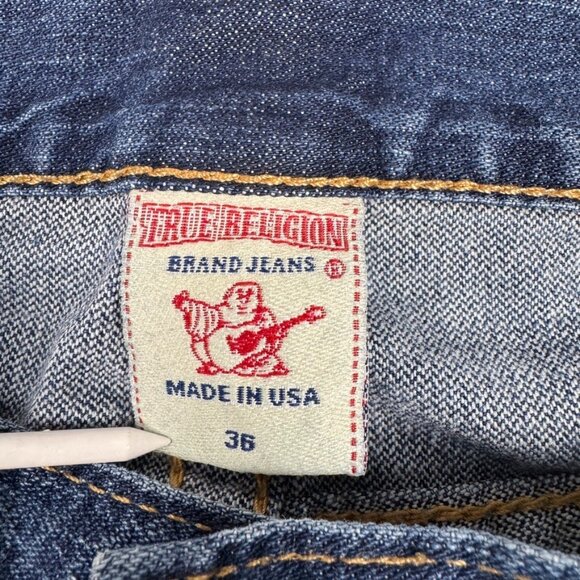 True Religion Ricky Distressed Embellished Studded Jeans Size 36X34 Y2k Straight - Picture 11 of 14